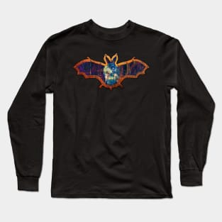 Purple And Blue Skull Halloween Bat Decoration In A Retro Style Long Sleeve T-Shirt